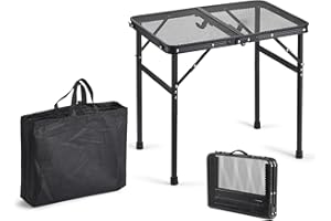 Yabano Camping Table with Mesh Desktop, Lightweight & Portable Small Folding Grill Table, Height Adjustable Metal Outdoor Table for Camp, Garden, BBQ, RV, Picnic-2 FT Black