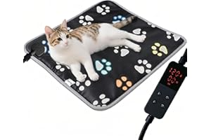 Furrybaby Pet Heating Pad, Waterproof Dog Heating Pad Mat for Cat with 5 Level Timer and Temperature, Pet Heated Warming Pad with Durable Anti-Bite Tube Indoor for Puppy Dog Cat (Black Paw, 45 X 45CM)