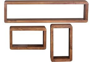FINEBUY MÖBEL ZUM WOHLFÜHLEN FineBuy Scaffale a muro Set di 3 Legno massiccio Sheesham Ripiano in legno | Mensola pensile Stile Moderno | Set di scaffali Forma a cubo