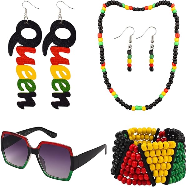 Kit Déguisement Rasta Complet - Gilet, Bonnet à Dreadlocks, Lunettes, Collier, Bracelet - 7