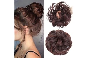 Silk-co Chignon Capelli Finti con Elastico Posticci per Capelli Ciambella 35g Messy Hair Bun Updo Extension Coda-Marrone Scuro a Rosso Vibrante