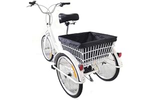 KumuJ 20/24 Zoll Dreirad für Erwachsene, 3-Rad-8-Gang-Seniorenfahrrad, 3-Rad-Fahrrad mit Einkaufskorb, Fahrrad mit Einkaufskorb Cargo-Bike für Erwachsene Senioren und Frauen,Höhenverstellbar