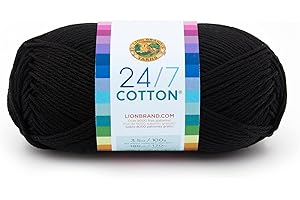 Lion Brand Yarn Company-Matassa di Filato in Cotone, in Puro Cotone, Colore: Nero