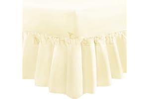 COTTON WORKS Valance Fitted Sheets Combed Poly-Cotton Plain Dyed Non Iron Percale Frilled Pleated Box Bed Sheet Bedding(Cream, Single)