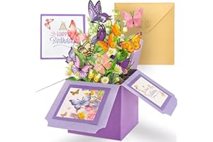 Hierein Butterfly Flower Birthday Cards for Women, 3D Pop Up Happy Birthday Cards Box for Female, Pop-up Gift Box with Envelope Blank Cards, Personalised Greeting Cards for Daughter Wife Sister Mum