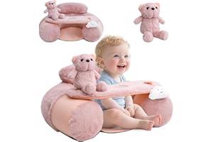 KAKIBLIN Baby Sit Me Up Seat, Inflatable Baby Seat with Cover for Babies 3-36 Months,Portable,Inflatable Sit & Play Floor Seats for Sitting Up (Pink)