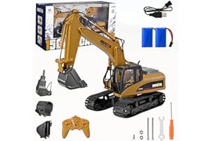 WISBECOST SMAUTOP 1/14 Excavadora Teledirigido,Excavadora Juguete de aleación 3 en 1, Excavadora teledirigido 22 Canales,Se Puede Girar 660°Juguete Vehículo de Construcción con Ligero y Sonido