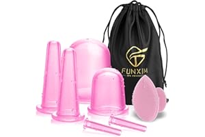 FUNXIM Ventosas para Celulitis con Tazas Anticelulíticas, Faciales y Oculares - Cepillo Facial de Silicona Exfoliante para Drenaje Linfático o Alivio Natural del Dolor (Rosa)