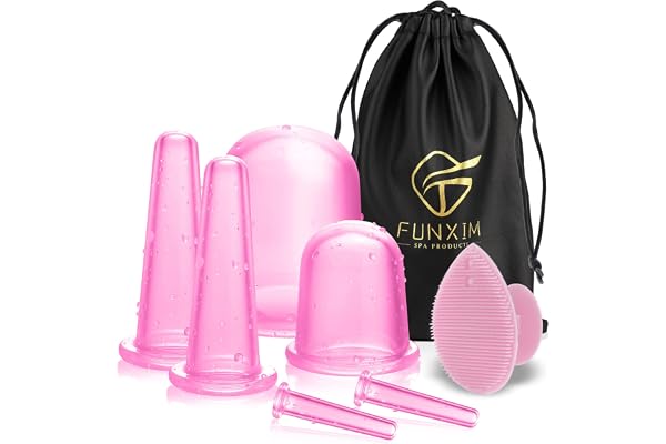 Ventouses Anti Cellulite, 7 PCS Silicone Massage Cups Soins du Corps Ventouse Anti-cellulite, Ventouses corps, Ventouses visage, Ventouses Eye, Brosse de nettoyage du visage (Rose)