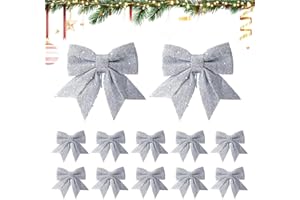 JJZENKD Christmas Tree Decorations, Christmas Tree Bow Bow, Christmas Bows for Christmas Wreath, Gifts Decoration (Silver)