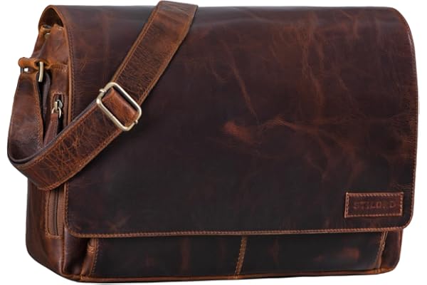 STILORD Rick Vintage Sac en Bandoulière Cuir Unisexe Design Sac pour Ordinateurs Portables 15.6 Pouces Laptop Serviette en Cuir Couleur:Cognac Marron