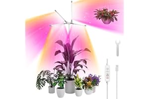 YUYMIKA 96 LEDs Grow Lights for Indoor Plants, 4-Arm Full Spectrum LED Plant Light with 3/9/12H Timer Auto ON/Off, 3M Cable, Indoor Plant Light with 11.8-59 inches Height Adjustable