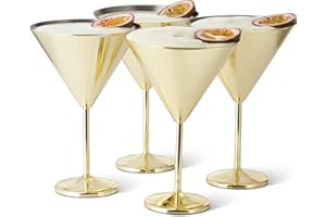 OS Oak & Steel ENGLAND 4 Bicchieri da Cocktail Martini Oro Lunghi - Calice Infrangibile in Acciaio Inossidabile - 20 x 14 cm, 460 ml