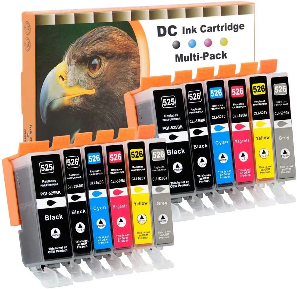 D&C 12x Cartuchos de Tinta compatibles para Canon PGI-525 CLI-526 para Canon Pixma MG5250 MG5300 MG5340 MG5350 MG6100 MG6150 MG6200 MG6250 MG8150 MG8250 MX710 MX715 MX880 MX885 MX895 iP4800 IP4840