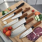 SURLAZ 7 Par&ccedil;a Şef Bı&ccedil;ağı Seti, Paslanmaz &Ccedil;elik, ABS Plastik Saplı Santoku, Cleaver ve Bileme Dahil, &Ccedil;eyizlik Mutfak Bı&ccedil;ak Se