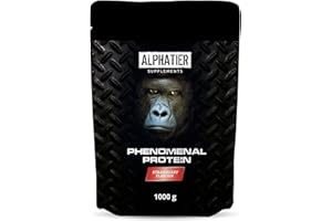‎ALPHATIER SUPPLEMENTS Eiweiß Pulver mit BCAA und EAA - Erdbeere 1 kg - Eiweißpulver mit 82% Protein - Strawberry Protein Powder - Proteinpulver mit Aminosäuren - ohne Gluten + Laktose - vegan