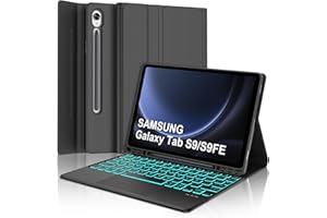 JADEMALL Funda con Teclado Táctil para Samsung Galaxy Tab S10 FE/S9 FE 10.9 Pulgadas, Teclado Retroiluminado Bluetooth Inalámbrico con Trackpad para Samsung Galaxy Tab S10 FE/S9 FE 10.9"/S9 11", Negro