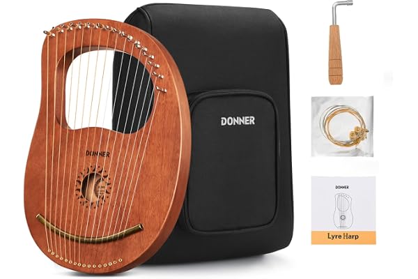 Donner Lyre Harpe Acajou 16 Cordes Métal Selle en os Dans le Style de la Grèce Antique avec Clé de réglage et Housse Noire, DLH-003