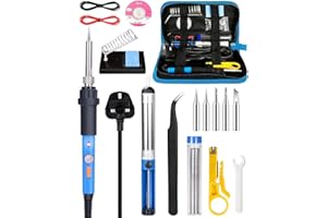 JR JUMIAR 17-in-1 Soldering Iron Kit, 60W Welding Tools with Adjustable Temp 220-480°C and ON/Off Switch, 5 Soldering Tips, Desoldering Pump, Wrench, Solder Wire, Stand, Wire Stripper Cutter, Tool Bag