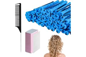 MUSIOOK 48 Pcs Perm Rods for Short Hair, Perming Kit, 0.35 Inch Perm Rollers with 100 Pcs Perm Papers 1 Rat Tail Comb, Home Perm Kit for Women for Natural Hair Long Short (0.2 Inch, Blue)