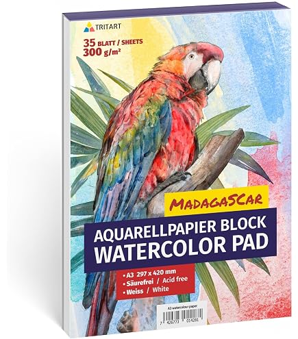 Bloc Papier Aquarelle 30 Feuilles A5 – 300 G/m² – Coton Pressé à Froid – Pour Aquarelle, Gouache, Acrylique