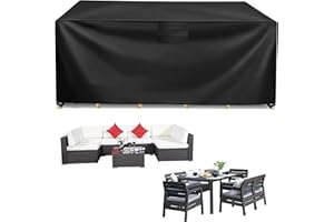 LEUOSO Heavy Duty Garden Furniture Covers 200*160*70CM Waterproof 420D Oxford Fabric Patio Table Cover with Air Vent Outdoor Table and Chairs Covers Windproof Anti-UV Sofa Cover