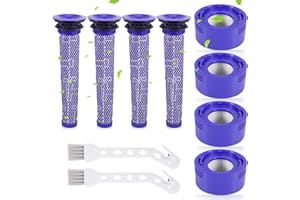 AMZJMT Filtre dyson V8,Filtre 10 pièces pour aspirateur Dyson série V7 V8,4 Post-filtres HEPA et 4 Pré-filtres,2 brosses de nettoyage,Filtre de remplacement pour aspirateur # 965661-01 et 967478-01