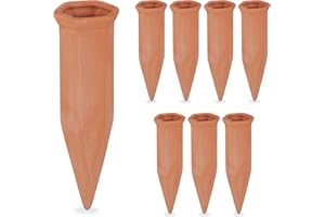 Relaxdays Tonkegel Bewässerung, Gießkegel 8er Set, 1,5 Liter PET-Flaschen, für Zimmerpflanzen & Balkonkästen, terrakotta