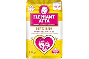 Elephant Atta Medium Atta Flour with Vitamin D | Atta | Vitamin D | Chapatti Flour | Forfeited Flour | Health Flour | Vit D | Naan Flour | Roti Flour | Plain Flour | (1.5kg)