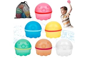 HBSFBH Ballons d'eau réutilisables, 6 pcs Boules d'eau pieuvre auto scellantes, Ballon a eau Silicone, Bombe a eau Réutilisable, Remplissage Rapide Ballons d'eau, pour Famille, Jardin, Plage