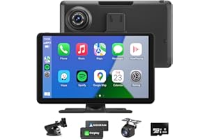 AONEREX 9" Wireless Apple CarPlay Android Auto Screen for Car, 1080P Camera FHD Touch Screen Sat Nav Car Stereo Portable Car Play Mirror Link Music Video Player Siri/AirPlay/AUX/FM/Radio