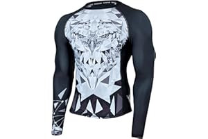 HUGE SPORTS Men's Long Sleeve Rash Guard Shirts MMA BJJ Swim UPF50+ Baselayer Top Anti UV Quick Dry Full Printed