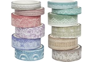 Songdao 12 Rollos Patrones de encaje Washi Tape Set cinta adhesiva decorativa Washi Glitter Adhesivo de Cinta Decorativa para DIY Crafts Scrapbooking