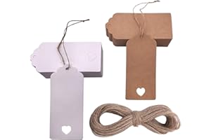 PPPANDA Geschenkanhänger Kraftpapier 100stk, Geschenk Anhänger,Kraftpapier Anhänger Etiketten Absofine Geschenkanhänger mit Herz und Jute Schnur 30M für Hochzeit Geschenke zum Basteln als Preis-Etiketten