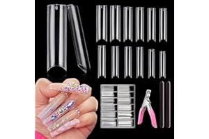 Yokilly Unghie Finte,240 Pezzi XXL Unghie Finte Trasparenti,Extra Lunghe Curva a C Unghie Finte,12 Taglie Francesi Unghie Acriliche Trasparenti Per Saloni Unghie E Casa Unghie Fai da Te