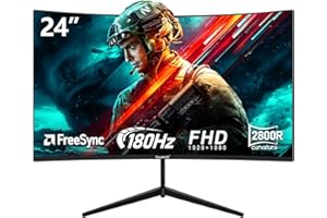 Gawfolk 24 Pulgadas Curvo 180hz Monitor de Juegos de computadora, FHD 1080p 1ms, Freesync, 100% sRGB, Gran Angular de 178 °, HDMI DisplayPart, VESA75 * 75MM Compatible con Soporte de Pared - Negro