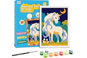Zimrobin Malen Nach Zahlen für Kinder –12×8cm Malen Nach Zahlen Kinder ab 5 6 7 Jahre Mädchen und Junge，Kreatives Geschenk mit Rahmen 1 Pinsel und Acrylfarben (Wunderschönes Einhorn)