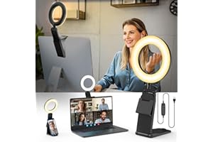 New Ringlicht LED Videolicht Dauerlicht Laptop PC,Evershop 5” Streaming Licht mit Stativ&Handyhalter 3 Lichtfarben+10 Helligkeiten 360°Drehbar Videokonferenz Licht für Tiktok Zoom YouTube Live Stream
