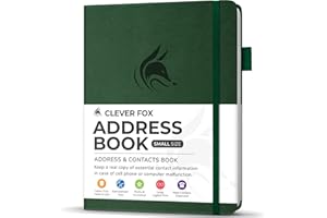 Clever Fox Address Book with alphabetic tabs - PU Leather Telephone and Address Book for Keeping Contacts Safe, Contact Organizer Journal, Small Size (10.5 x 14cm), Hardcover, Forest Green