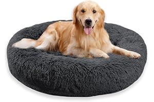 Lohofrnny Letto per Cani Rotondo Cuscino Gatti, Lettino per Animali Domestici Super Morbida, Letto Antiscivolo Lavabile, Morbido Soffice Peluche Sleeping Sofa per Gatti e Cani (100 cm, Grigio Scuro)