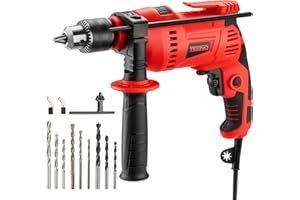 TEENO Perceuse à Percussion Filaire 750W,Perceuse à Percussion électrique 0-3000 tr/min avec 9 accessoires,poignée rotative à 360°, Bouton de Vitesse variable,Mandrin 13mm,Brique, Bois, Acier