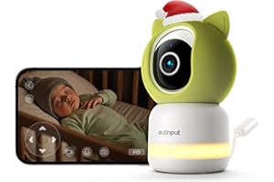 Outinput 2K/4MP WiFi Babyphone Camera, PTZ 355°Caméra Surveillance Sécurité Intérieur, Berceuses, Veilleuse Douce, Vision Nocturne, Mouvement/Pleurs/température/alertes d'humidité, pour Bébé/Animaux