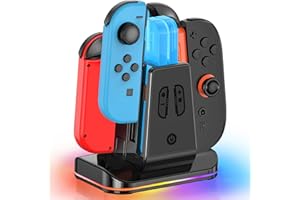 RYSKER Base de Carga para Switch, Compatible con Mandos SW 2/SW1/OLED, 8-EN-1 Magnético Cargador para Nintendo Switch, Estación de Carga para Joy-con con Indicador LED & Cable de Carga
