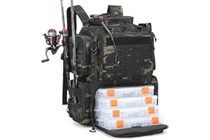 BlesMaller 50L Angelrucksack mit 4 Boxen & Rutenhaltern Angeltasche wasserabweisend Angel Rucksack für Angelausrüstung