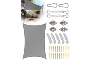 MONKRICT 2M*3M Sun Shade Sail Waterproof, Rectangle Sun Shades for Garden Outdoor Patio Backyard Party, Sun Canopy for Garden Rain Shelter Wind Shield 95% UV Block with Fixing Kit with Rope, Grey