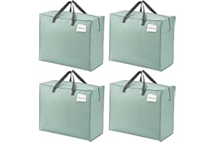 VENO 84 L Sac de Rangement Grand et Pliable avec Fermeture clair et Poignees, Sac Voyage et Rangement Vtements Durable pour les Couettes et Draps (M Vert Clair, Lot de 4)