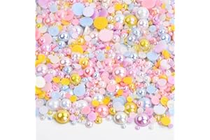 Xzeemo 2010 Pezzi Piatta Perline Colorate, Perline Sfuse in Plastica, Brillante Perline Semicerchio, Perle d'imitazione, Perline a Fondo Piatto per Bigiotteria Scrapbooking Manicure Decor,6 Taglie (E)