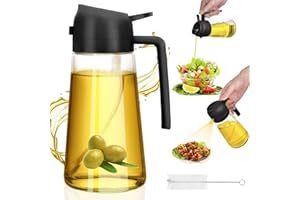 HUAERSICO Pulverizador Aceite Spray 470ml - 2 en 1 Espray para Aceite de Vidrio con Cepillo de Aceite y Cepillo - Diseño Antigoteo de Limpieza Spray Aceite para Caliente para Cocina, Barbacoa