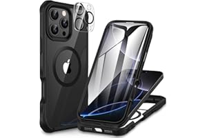 CENHUFO Magnética Funda iPhone 16 Pro, [Compatible con MagSafe] Integrado [9H HD] Cristal Templado Protector Pantalla y Protector cámara, 360 Grados Antigolpes Carcasa Capa Doble Cara Case - Negro