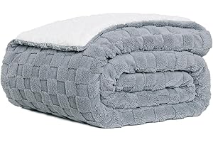 PanxHome Sherpa Fleece Blanket 200x230 cm, 520GSM Thick Throw Blanket, Unique Tessellated Pattern Throws for Sofas, Soft and Cosy Fluffy Blanket, Blanket for Bed King Size, Wool Blanket, Gray